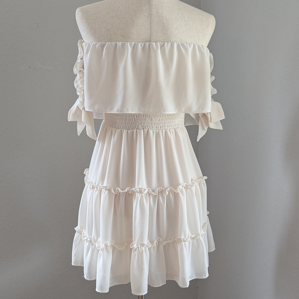 Mable By Anthropologie Cream Ruffle Tiered Mini Dress Romantic Preppy - Picture 5 of 12